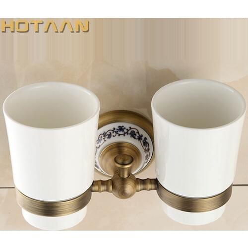 Free shipping Fashion toothbrush holder,Pure copper&ceramic,Double cup, Bathroom tumbler holder bathroom set-wholesale YT-11508