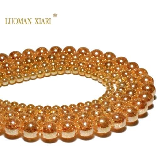 Wholesale Plated Champagne color Snow Cracked Crystal Natural Stone Beads For Jewelry Making DIY Bracelet Necklace 6/8/10/12mm