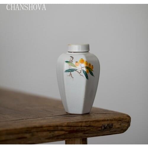 CHANSHOVA Chinese Retro Hand-painted Porcelain Tea Caddy China Ceramic Tea Box Sealing Moistureproof Storage Container H265