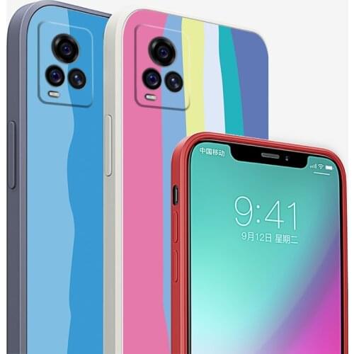 For VIVO X60 X50 Pro Case Soft Silicone Skin Square rainbow protective Back Cover Case For VIVO X27 X21 X20 X60PRO phone shell