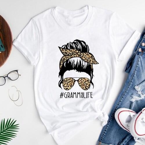 Leopard Skull Grammy Life T-shirt Funny Messy Bun Grandma Tee Shirt Top Vintage Mothers Day Gift Tshirt
