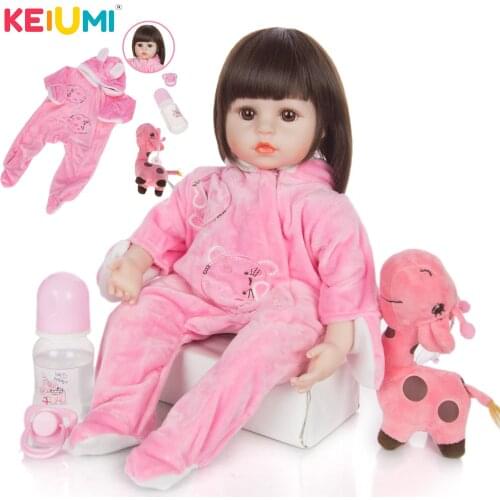 KEIUMI Pink Rabbi Siameset Realistic Reborn Baby Doll Cloth Body With Pink Giraffe Doll For Girl Child DIY Birthday Gift