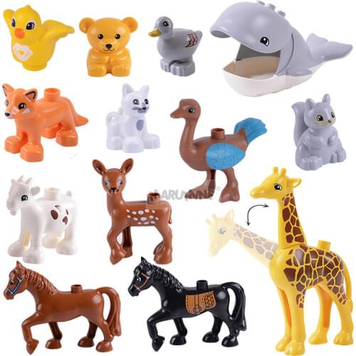 MARUMINE Big Size Duplo Bricks Zoo Animal Goat Deer Whale Educational DIY Toys Classic Children Building Blocks Parts