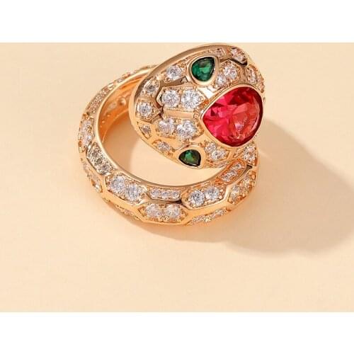 Red Eye Snake Ring S925 Gold Plated Diamond Opening Personality Retro Snake Head Lady Ring