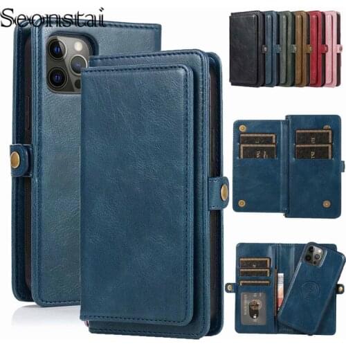 Leather Wallet Cases Flip Cards Cover For iPhone 12 Mini 11 Pro XS Max XR X 6 6s 7 8 Plus SE 2020 Car Holder Magnetic Phone Case