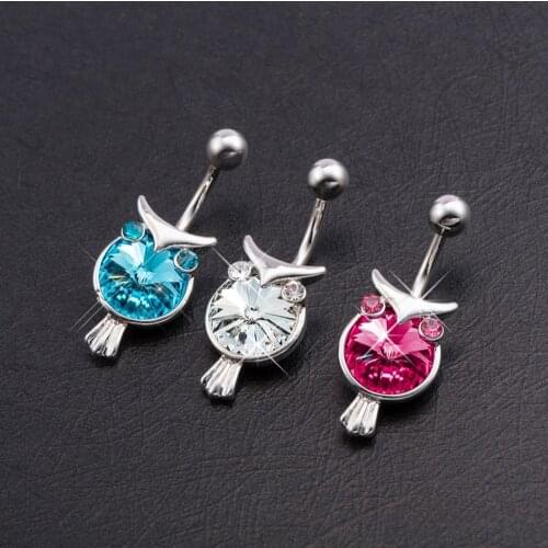 1 pc/order Lovely Owl Navel Piercing Ombligo Women pink blue white Cats Eye Stone Belly Piercing Nombril Belly Button Rings