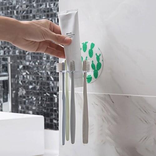 Multifunction Strong Suction Wall Shaped Stand Brush Rack Bathroom Toothbrush Holder Punch-free Bathroom Shelf Decoration Shelf