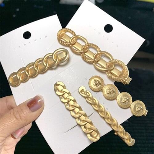 MOFLO Gold Plated Metal Chain Shaped Hair Clips Barrette 9 Designs Round Shaped Link Chain Hair Accessories