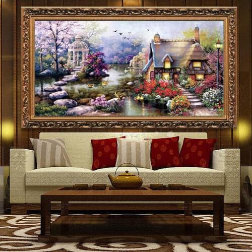 Fashion DIY Embroidery Kit Needlework Embroidery Cross Stitch Kits Precise Printed Garden Cottage Stitching Home Decor Hobby