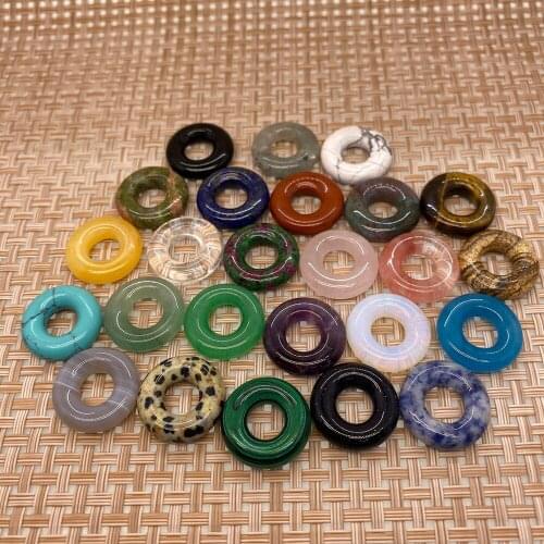 Natural Stone Turquoise Agate Nostalgic Round Pendant DIY Charm Jewelry Making Bracelet Necklace Size 20mm Inner Diameter 8mm