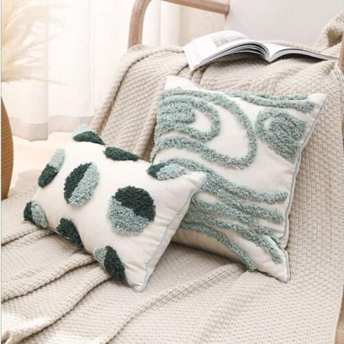 Green Dot Embroidery Cushion Cover with Tassels Geometric Home Decor Pillow Cover Sofa Pillowcase Pillow Sham 45x45cm/30x50cm