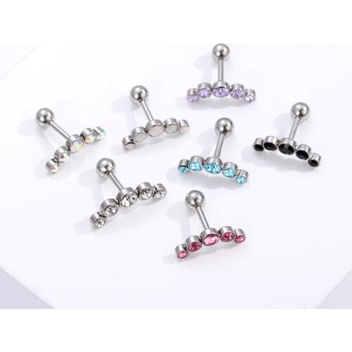 7Colors 1PC Crystal Gem Opal Ear Piercing Stainless Steel Ear Cartilage Helix Piercing Tragus Rings Body Jewelry Womens Fashion