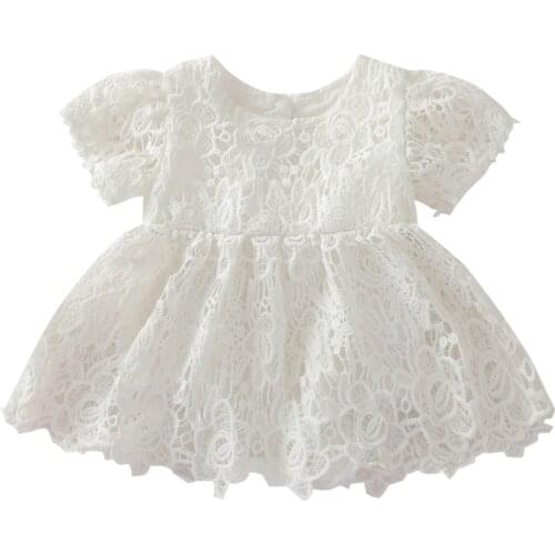Toddler Infant Baby Girls Romper Dress, Short Sleeve Crew Neck Floral Lace Solid Color Bodysuit