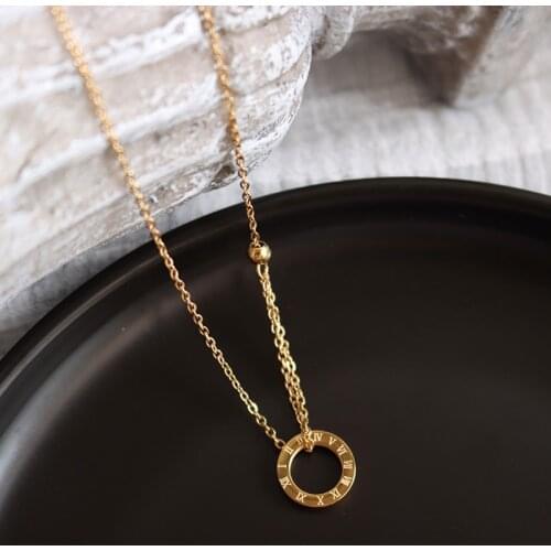 Lucky Roman numeral bead chain clavicle necklace fairy heart chain titanium steel plated with 18K gold does not fade