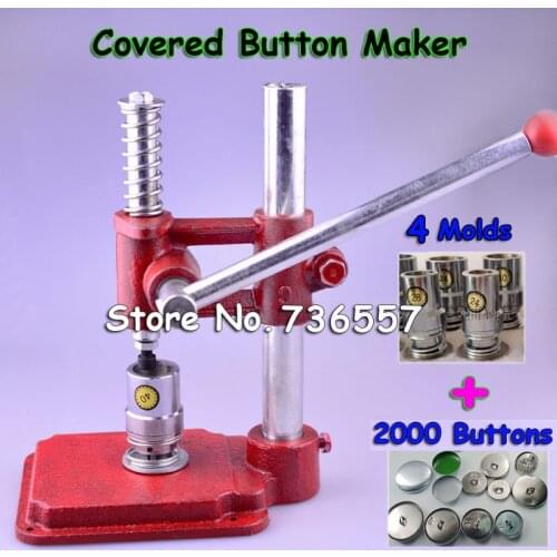 Fabric Covered Button Press Machine Handmade Fabric Self Cover Button Maker Machines Mold Tools + 4 Molds + 2000 pcs buttons