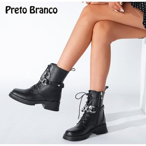 PRETO BRANCO 4.5cm Heels Round Head New Boots Autumn and Winter New Small Short Boots Womens Thin Womens Boots Pym