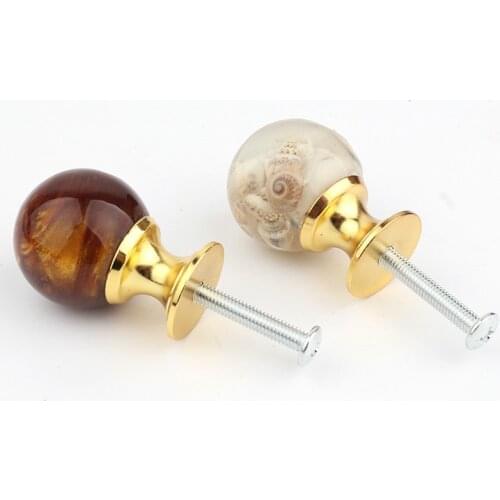 Luxury Amber Shell Tiger Eye Gold Cupboard Pulls Drawer Knobs Door Window Handle Kitchen Furniture Handle Hardware