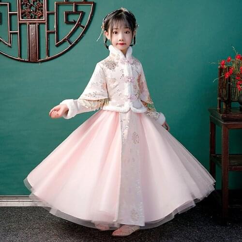 Autumn And Winter Hanfu Chinese Style Princess Evening Dress Birthday Party Wedding Flower Childrens Wear Performance Clothing