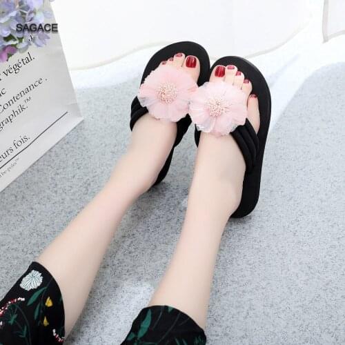 SAGACE Womens Ladies Summer Flowers Home Shoes Sandals Flip Flops Slippers Female Sandalias Mujer 2020 Ladies Beach Sandals