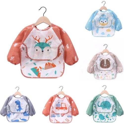 Baby Bib Kids Toddler Long Sleeve Scarf Waterproof Feeding Bib Printing Deer Elephant Infant Boys Girl Burp Cloth 0-3Years Child