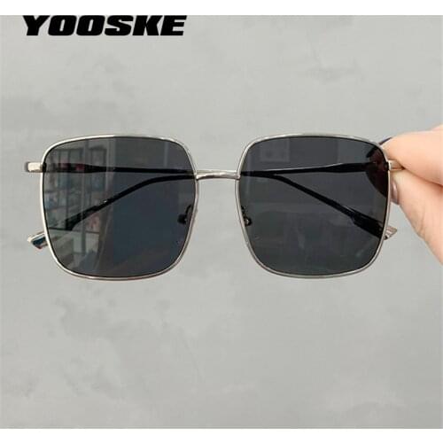 YOOSKE Retro Oversized Sunglasses Men Women Luxury Metal Square Sun Glasses Vintage Female Black Pink Eyeglasses Shades UV400