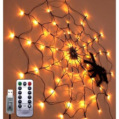 Horror Halloween Spider Web Lamp LED Waterproof 8 Lighting Modes Halloween Ghost Festival Theme Decoration Prop Remote Control