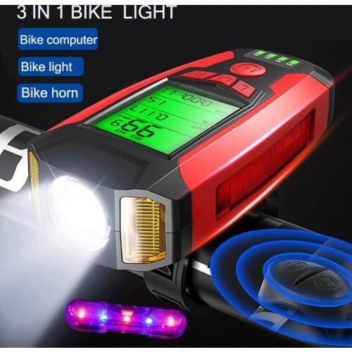 3 IN 1 Multifunction Bicycle Front Light With Bike Computer Speedometer Horn 130DB Rainproof Headlight USB Charging Flashlight