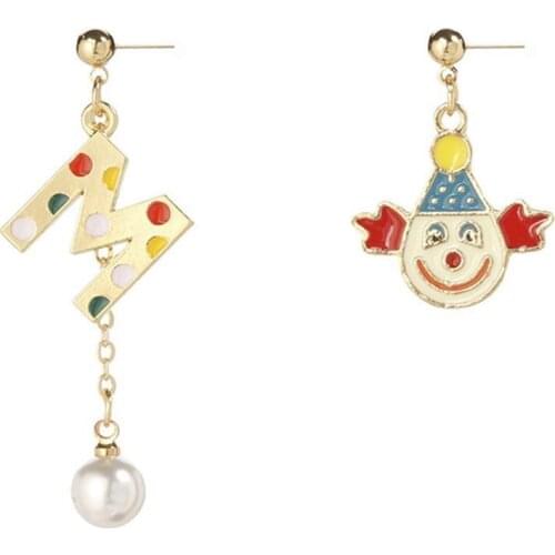 Women Fashion Asymmetry Clown Colorful Letters Eardrop Dangle Earrings Female Popular Alloy Design Funny Colorful Party Gift