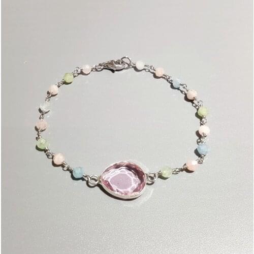 LiiJi Unique Natural Multi Beryl with Pink Crystal 925 Sterling Silver Gold color Handmade Bracelet For Women Drop Shipping