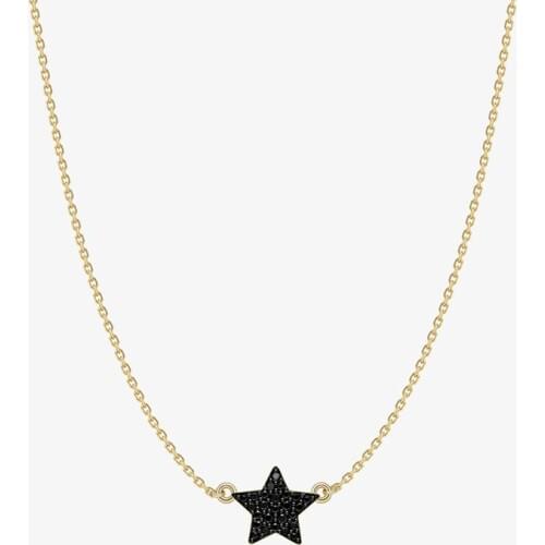 SLJELY Fashion 925 Sterling Silver Black Star Necklace Pave Cubic Zirconia Stones for Women Girls Trendy Fine Party Jewelry Gift