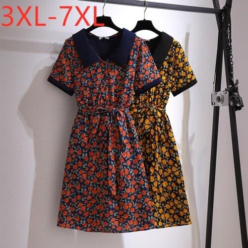 New 2021 Ladies Summer Plus Size Midi Dress For Women Large Short Sleeve Loose Floral Print Flower Dress 3XL 4XL 5XL 6XL 7XL