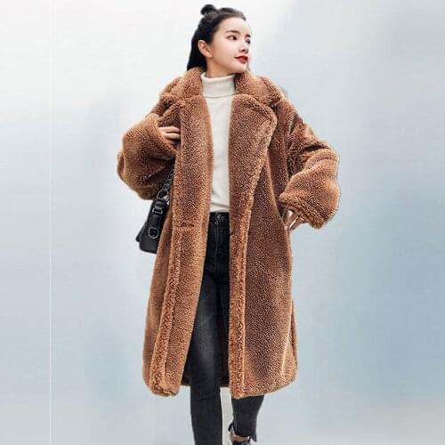 Winter Lamb Fur Coat Women Fashion Lapel Thick Warm Woolen Fur Coat Plus Size Casual Parka Jacket Female Manteau Femme Hiver 488