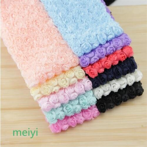 1 Yard 6 Row 9cm Width 3D Chiffon Rose Flower Embroidered Lace Trim Ribbon Fabric Sewing Craft Costume Headdress Hat Decoration