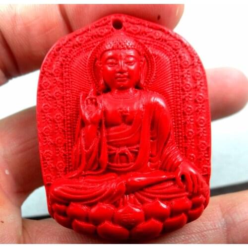 33*33MM Free shipping Chinese Red Organic Cinnabar pendant necklace flower hand-carve