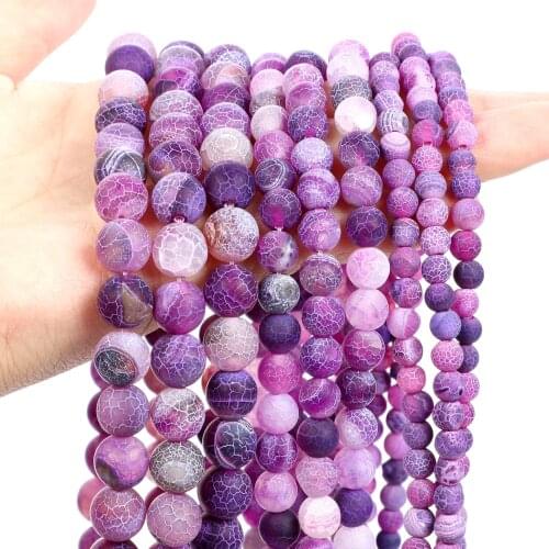 Natural Frosted Purple Weathered Stone Beads Loose Round Spacer Bead for Jewelry Making DIY Bracelets Charm Accessories 4-12MM