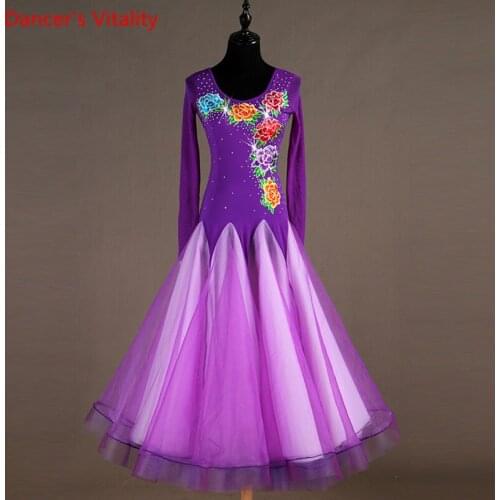 Diamond Flash Long Dance Dress Womens Dress Long Competition Competition Pattern Waltz / Tango Dance Dress XXS-6XL