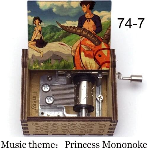 Anime Mononoke Hime Princess Mononoke Music Theme Ashitaka Print Music Box Wooden Kids Toy Gift Casket Decoration Christmas Gift