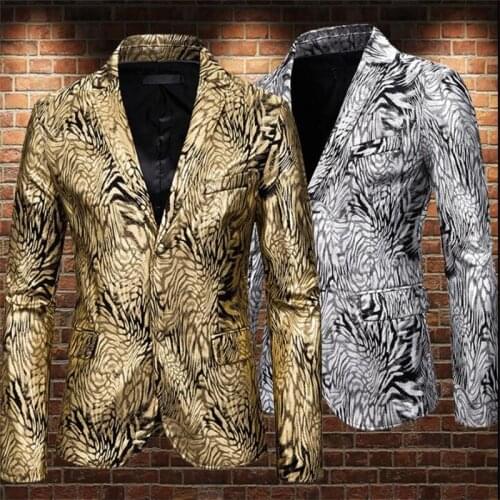 Gold silver print gloss suits men bronzing blazer masculino slim banquet stage casaco jaqueta masculina coats mens jacket b432
