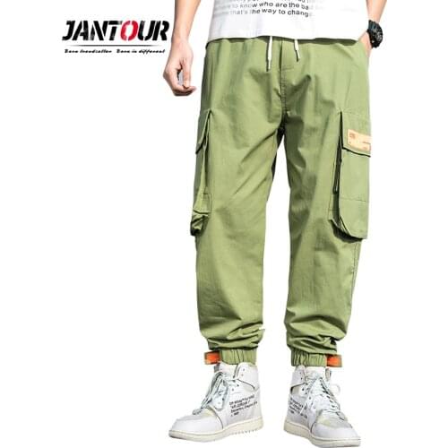 Brand Men Clothing Mens Cargo Pocket Trousers Pants Streetwear Joggers Men Sweatpants Fashion Solid Color Hip Hop Pants Male
