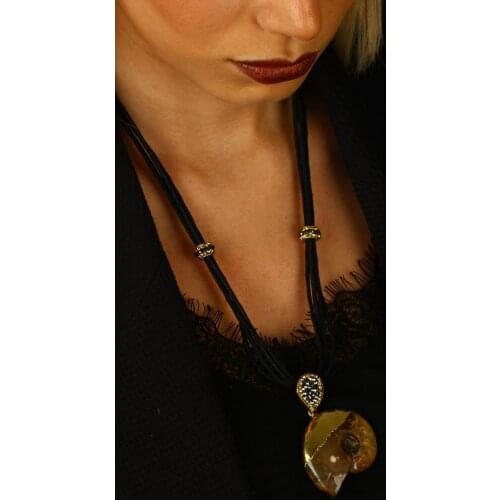 Dr Stone Natural Stone WOMEN AMMONİT FOSİLİ NECKLACE gold plated Y122HS 196935166