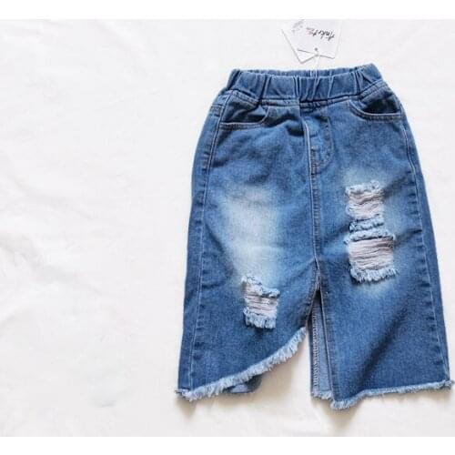 Kids Clothes Childrens Summer New Solid Color Cotton Denim Skirt Toddler Girls Casual Fashion Holes Split Long Jean Skirts