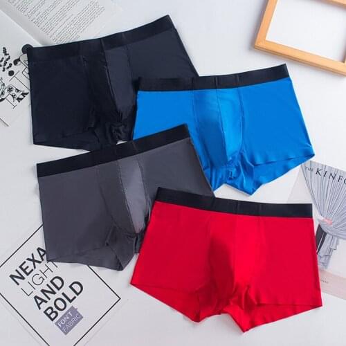 Mens Underwear Wholesale Seamless Ice Silk Boxer Antibacterial Inner Crotch Comfortable and Breathable Male Underpants