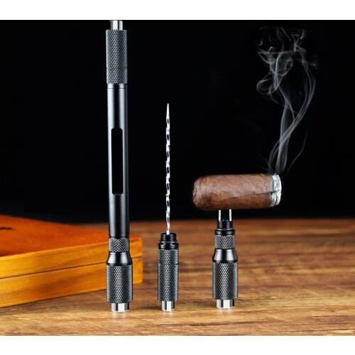 PITILLERA Cigar Hole Puncher 4 In 1 Long Ventilation Needle Opener Scissors Portable Cutter Cuban Cigars Tool Rod Knife