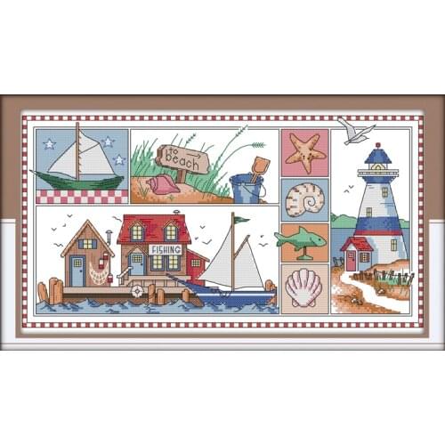 Impression of seaside cross stitch kit counted white18ct 14ct 11ct printed embroidery DIY handmade needlework craft tool decor