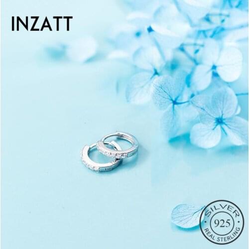 INZATT 100% 925 Sterling Silver Geometric Round Zircon Hoop Earrings For Women Party Two Colors Fine Jewelry Accessories Gift
