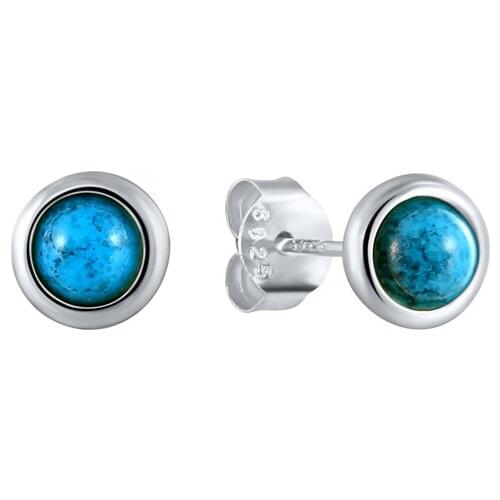 Classic Round Turquoise Stud Earrings For Women Wedding Jewelry Girls Boho Earrings Vintage Fashion 925 Sterling Silver Earrings