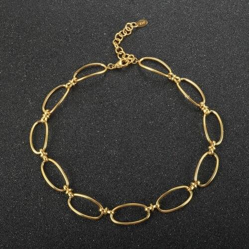 Stainless Steel Round O Chain Choker Necklace Retro Geometric Chain Link Joint Punk Necklace For Women Jewelry Gift