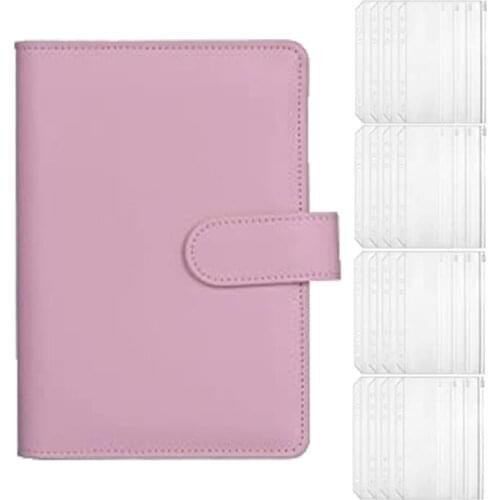A5 Leather Notebook Binder with 16Pcs A5 Plastic Binder Pockets, Budget Envelope System,A5 Budget Planner Binder Cover