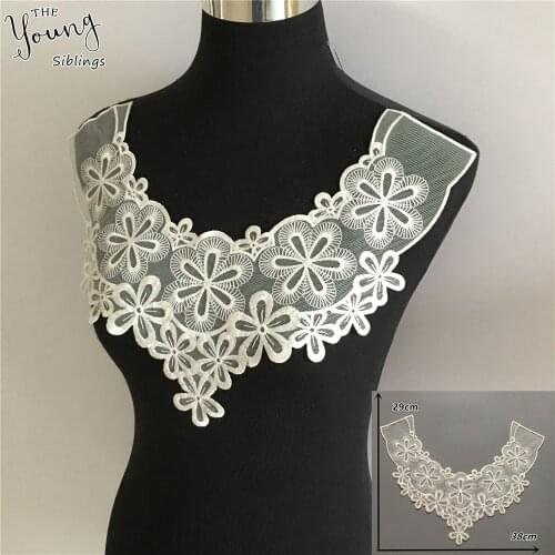 White Flower Lace Fabric Embroidery Sewing Applique Lace Collar Trim Wedding dress Neckline DIY Clothing Accessories 1pcs sell