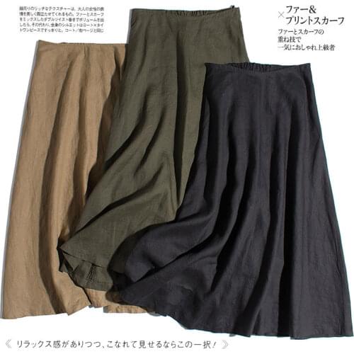 Summer Women Loose Mori Girl Japan Style Comfortable Water Washed Breathable Linen All-match Brief Basic Elastic Waist Skirts